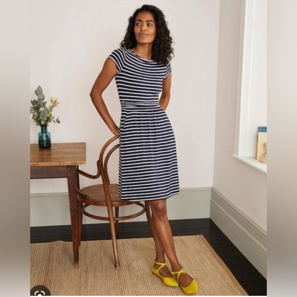 Boden Amelie Striped Jersey Dress Navy/White Size 16/18 Pockets Stretch Comfy - Picture 1 of 16
